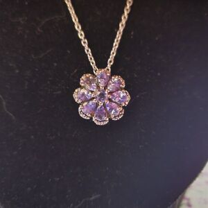 Tanzanite Flower Sterling Silver Pendant Necklace with Inside out Hoops